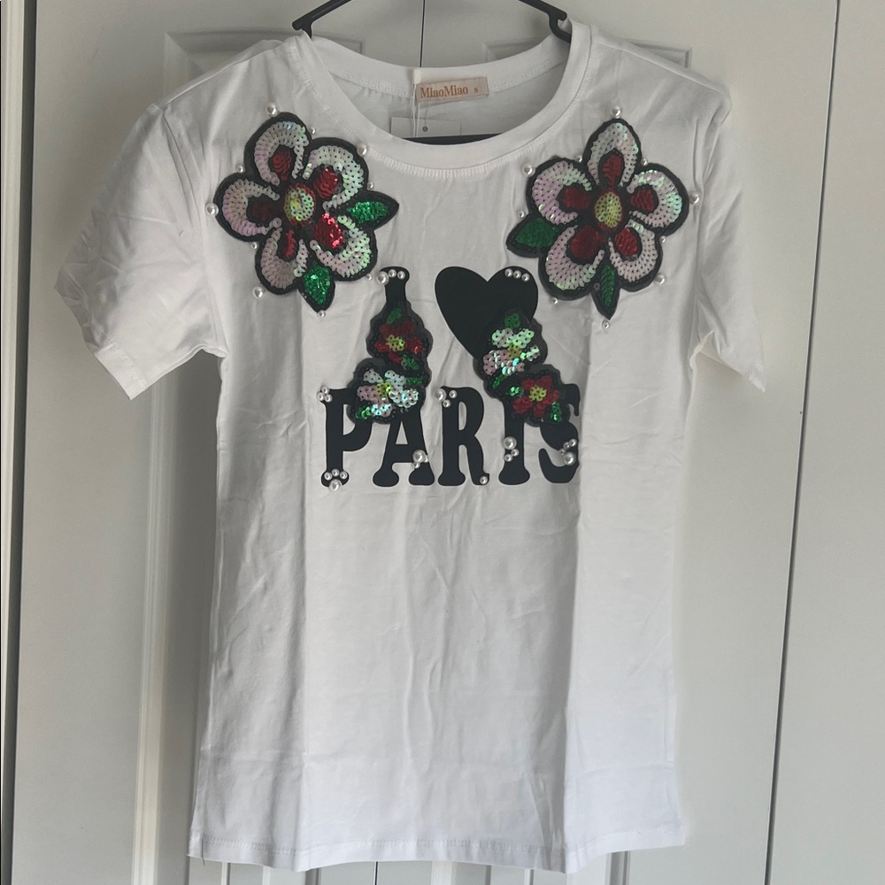 White Shirt with Paris Floral Design